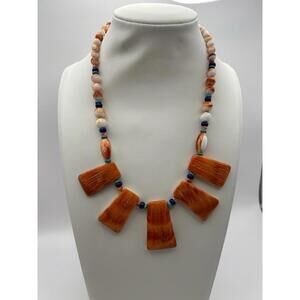 Spiny Oyster Shell Heishi Necklace Orange/White 18 Inch With Bracelet!!!!!!